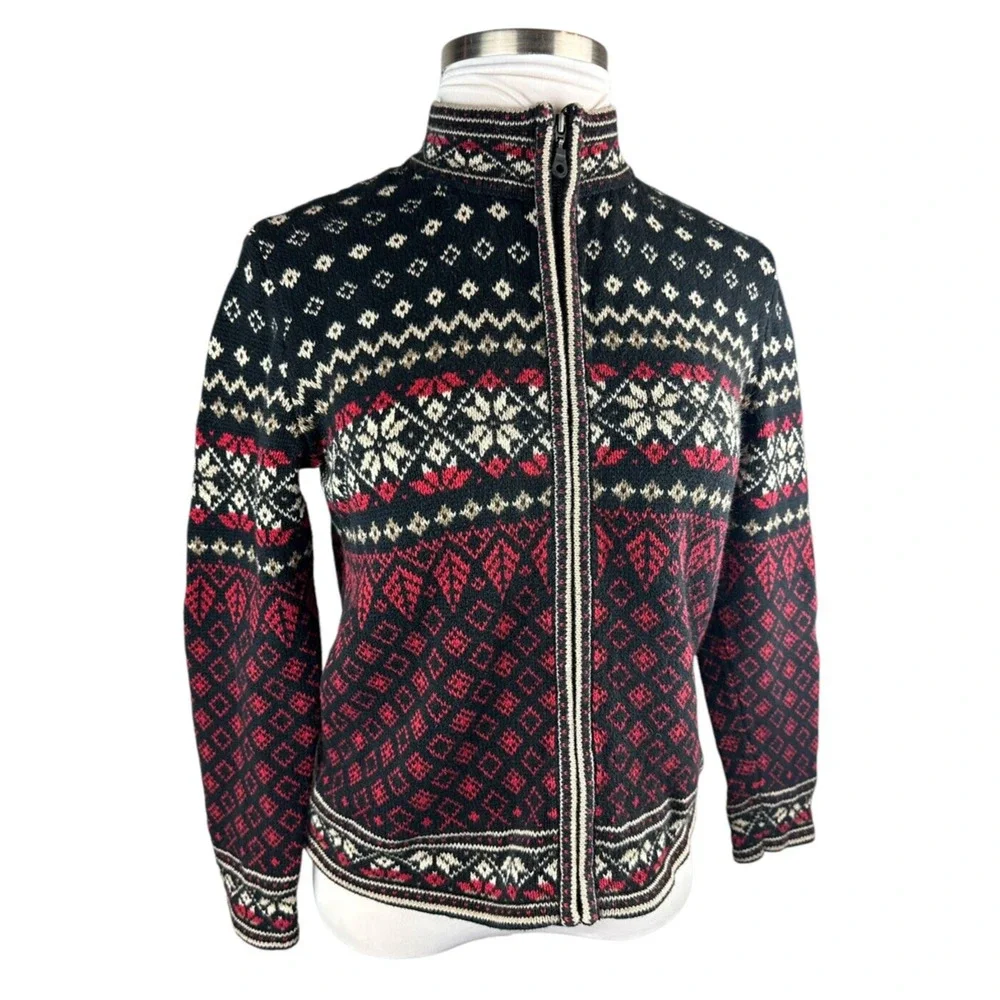 Nomadic Traders Full Zip Cardigan Sweater Red White Black Ramie Cotton Medium - Picture 14 of 16